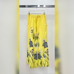 (12-03-BLO-YELL) BLOSSOM BREEZE PRINT DRAWSTRING LINEN PANTS